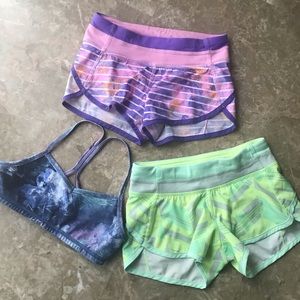 Ivivva 3 pieces speedy shorts and sport bra Sz 6